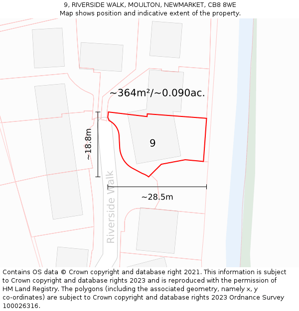 9, RIVERSIDE WALK, MOULTON, NEWMARKET, CB8 8WE: Plot and title map