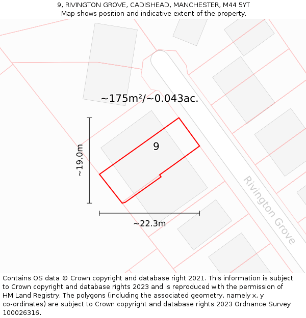 9, RIVINGTON GROVE, CADISHEAD, MANCHESTER, M44 5YT: Plot and title map