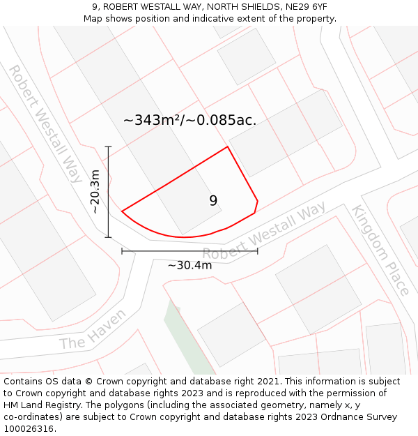 9, ROBERT WESTALL WAY, NORTH SHIELDS, NE29 6YF: Plot and title map