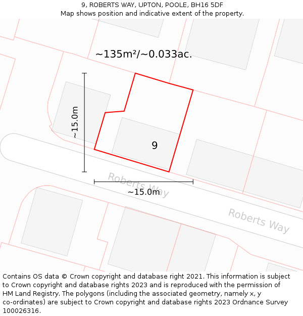 9, ROBERTS WAY, UPTON, POOLE, BH16 5DF: Plot and title map