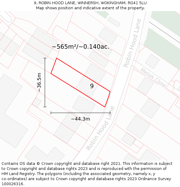 9, ROBIN HOOD LANE, WINNERSH, WOKINGHAM, RG41 5LU: Plot and title map