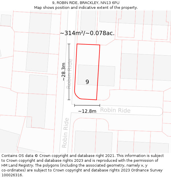 9, ROBIN RIDE, BRACKLEY, NN13 6PU: Plot and title map