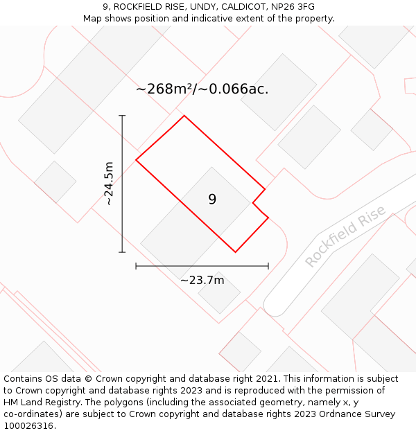 9, ROCKFIELD RISE, UNDY, CALDICOT, NP26 3FG: Plot and title map