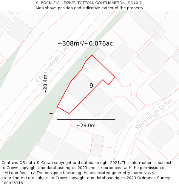 9, ROCKLEIGH DRIVE, TOTTON, SOUTHAMPTON, SO40 7JJ: Plot and title map