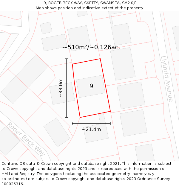 9, ROGER BECK WAY, SKETTY, SWANSEA, SA2 0JF: Plot and title map