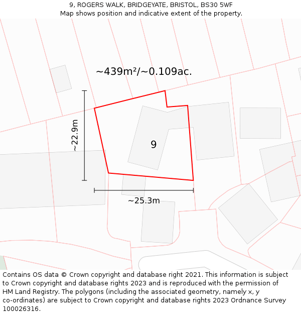9, ROGERS WALK, BRIDGEYATE, BRISTOL, BS30 5WF: Plot and title map