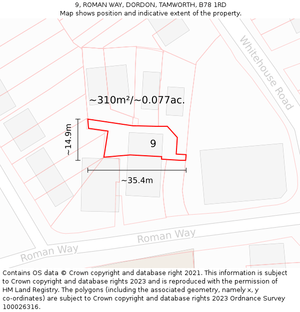 9, ROMAN WAY, DORDON, TAMWORTH, B78 1RD: Plot and title map