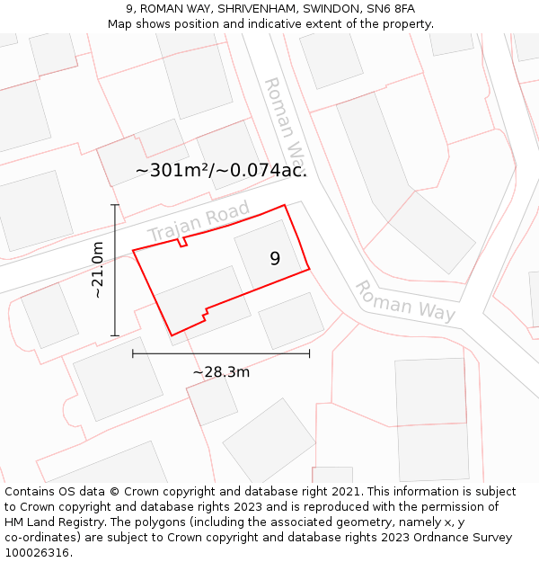 9, ROMAN WAY, SHRIVENHAM, SWINDON, SN6 8FA: Plot and title map