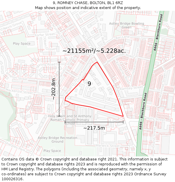 9, ROMNEY CHASE, BOLTON, BL1 6RZ: Plot and title map