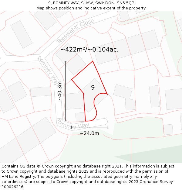 9, ROMNEY WAY, SHAW, SWINDON, SN5 5QB: Plot and title map