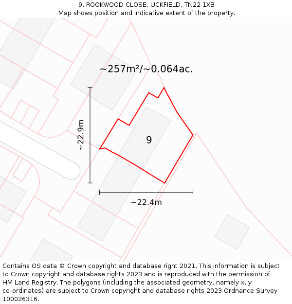 9, ROOKWOOD CLOSE, UCKFIELD, TN22 1XB: Plot and title map