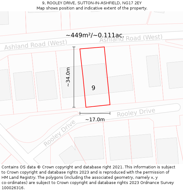 9, ROOLEY DRIVE, SUTTON-IN-ASHFIELD, NG17 2EY: Plot and title map