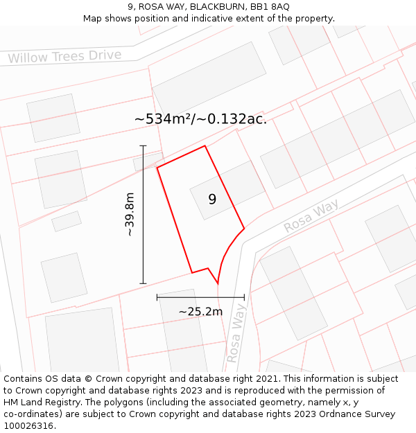 9, ROSA WAY, BLACKBURN, BB1 8AQ: Plot and title map