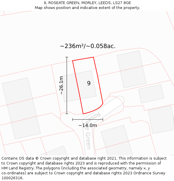 9, ROSEATE GREEN, MORLEY, LEEDS, LS27 8GE: Plot and title map