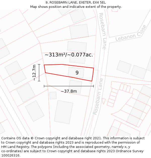 9, ROSEBARN LANE, EXETER, EX4 5EL: Plot and title map