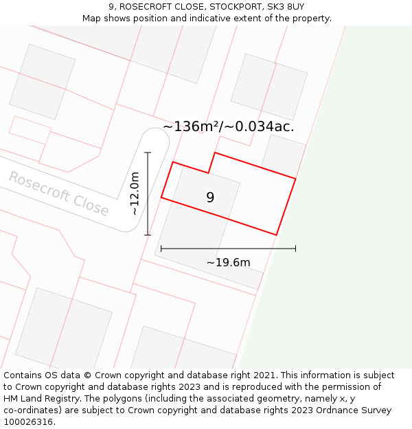 9, ROSECROFT CLOSE, STOCKPORT, SK3 8UY: Plot and title map