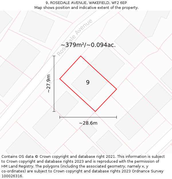 9, ROSEDALE AVENUE, WAKEFIELD, WF2 6EP: Plot and title map