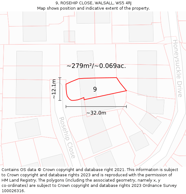 9, ROSEHIP CLOSE, WALSALL, WS5 4RJ: Plot and title map