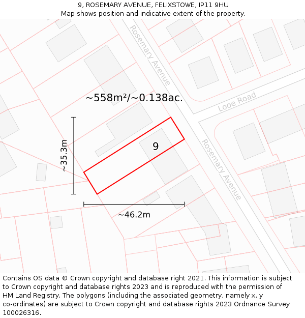 9, ROSEMARY AVENUE, FELIXSTOWE, IP11 9HU: Plot and title map