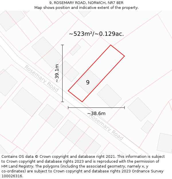 9, ROSEMARY ROAD, NORWICH, NR7 8ER: Plot and title map