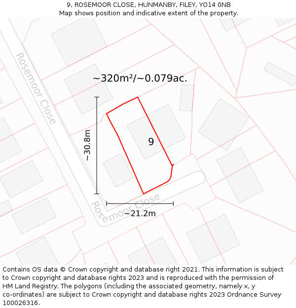 9, ROSEMOOR CLOSE, HUNMANBY, FILEY, YO14 0NB: Plot and title map