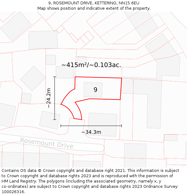 9, ROSEMOUNT DRIVE, KETTERING, NN15 6EU: Plot and title map