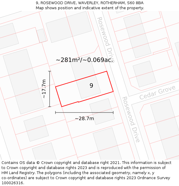 9, ROSEWOOD DRIVE, WAVERLEY, ROTHERHAM, S60 8BA: Plot and title map