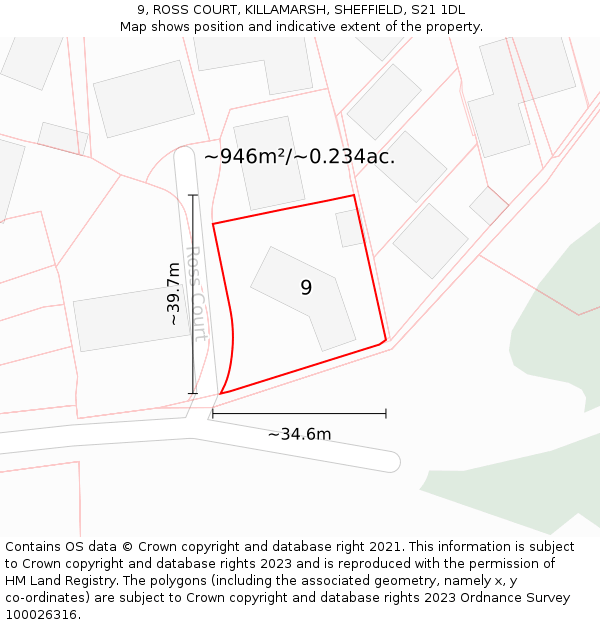 9, ROSS COURT, KILLAMARSH, SHEFFIELD, S21 1DL: Plot and title map