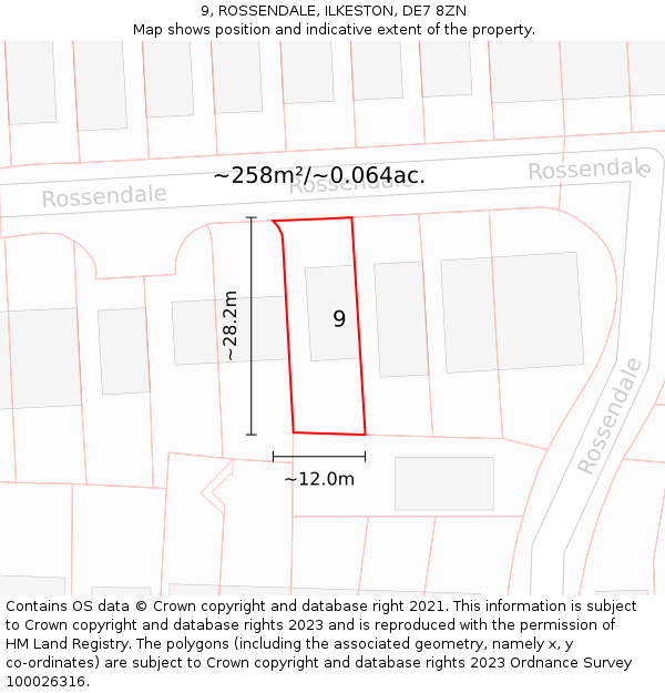 9, ROSSENDALE, ILKESTON, DE7 8ZN: Plot and title map