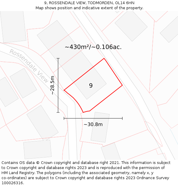 9, ROSSENDALE VIEW, TODMORDEN, OL14 6HN: Plot and title map