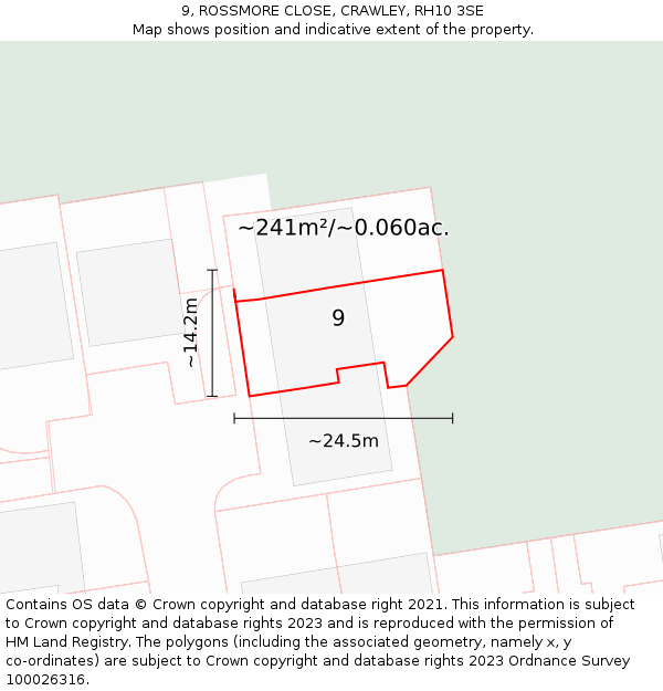 9, ROSSMORE CLOSE, CRAWLEY, RH10 3SE: Plot and title map