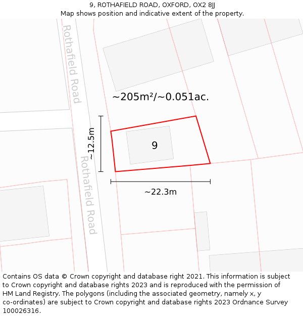 9, ROTHAFIELD ROAD, OXFORD, OX2 8JJ: Plot and title map