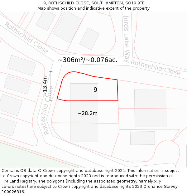 9, ROTHSCHILD CLOSE, SOUTHAMPTON, SO19 9TE: Plot and title map