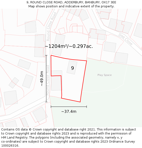 9, ROUND CLOSE ROAD, ADDERBURY, BANBURY, OX17 3EE: Plot and title map