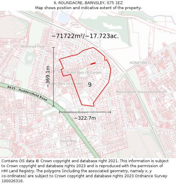 9, ROUNDACRE, BARNSLEY, S75 1EZ: Plot and title map