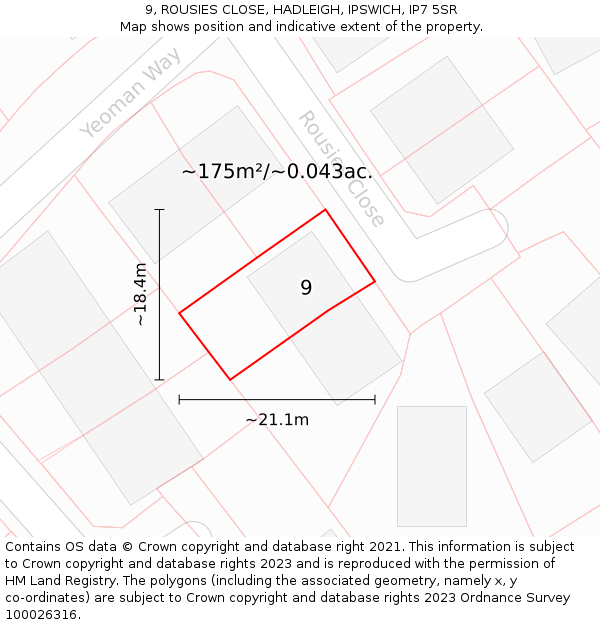 9, ROUSIES CLOSE, HADLEIGH, IPSWICH, IP7 5SR: Plot and title map
