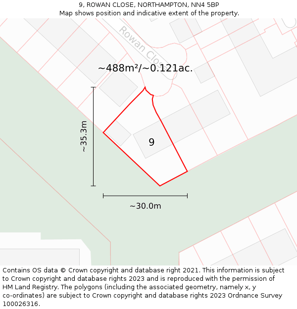 9, ROWAN CLOSE, NORTHAMPTON, NN4 5BP: Plot and title map