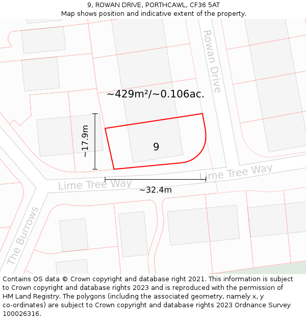 9, ROWAN DRIVE, PORTHCAWL, CF36 5AT: Plot and title map