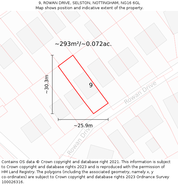 9, ROWAN DRIVE, SELSTON, NOTTINGHAM, NG16 6GL: Plot and title map