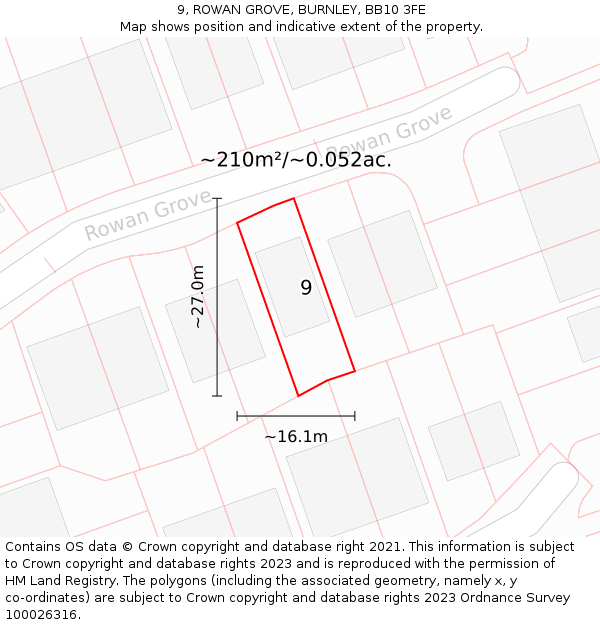 9, ROWAN GROVE, BURNLEY, BB10 3FE: Plot and title map