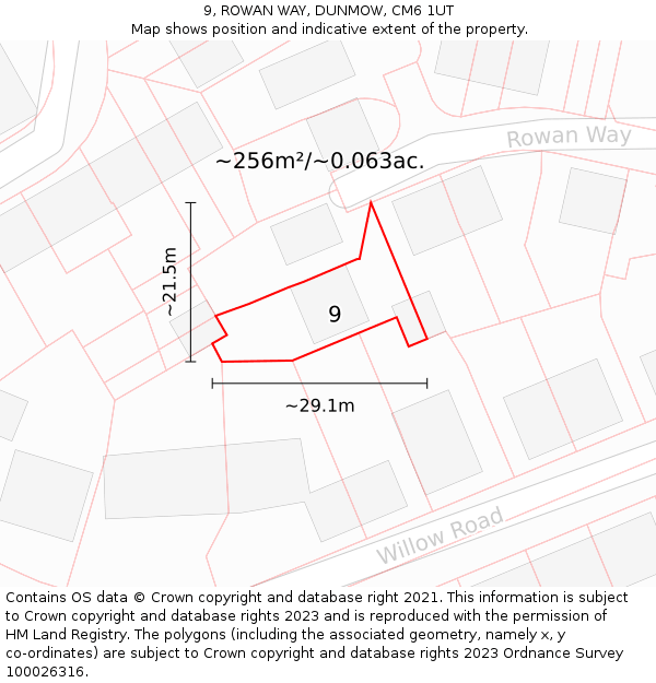 9, ROWAN WAY, DUNMOW, CM6 1UT: Plot and title map