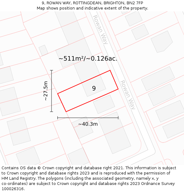 9, ROWAN WAY, ROTTINGDEAN, BRIGHTON, BN2 7FP: Plot and title map