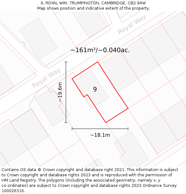 9, ROYAL WAY, TRUMPINGTON, CAMBRIDGE, CB2 9AW: Plot and title map