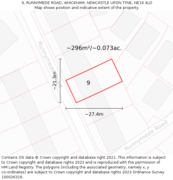 9, RUNNYMEDE ROAD, WHICKHAM, NEWCASTLE UPON TYNE, NE16 4LD: Plot and title map