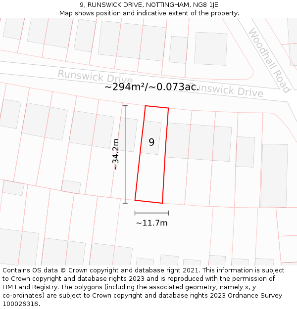 9, RUNSWICK DRIVE, NOTTINGHAM, NG8 1JE: Plot and title map