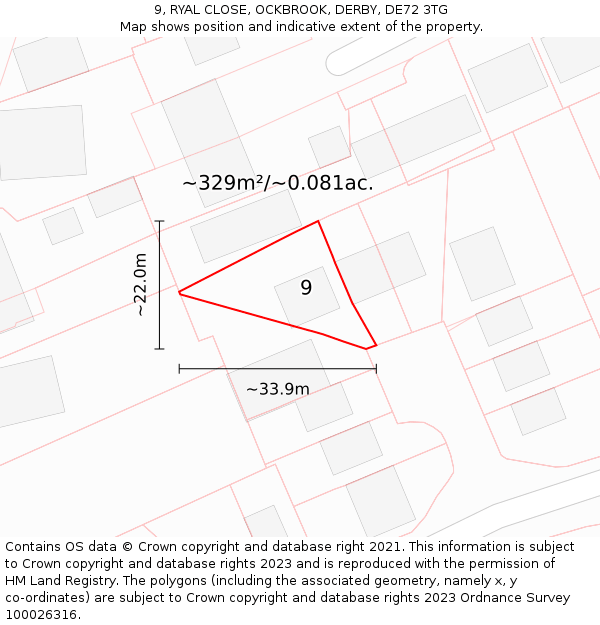 9, RYAL CLOSE, OCKBROOK, DERBY, DE72 3TG: Plot and title map