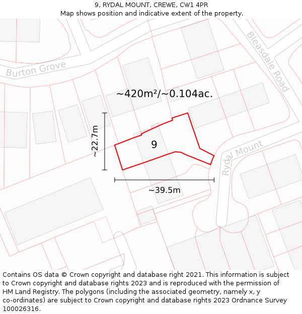 9, RYDAL MOUNT, CREWE, CW1 4PR: Plot and title map