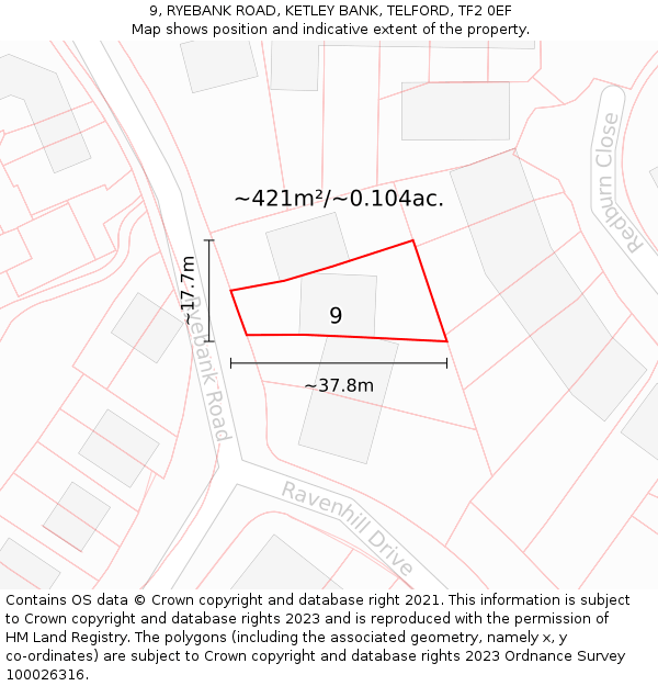 9, RYEBANK ROAD, KETLEY BANK, TELFORD, TF2 0EF: Plot and title map