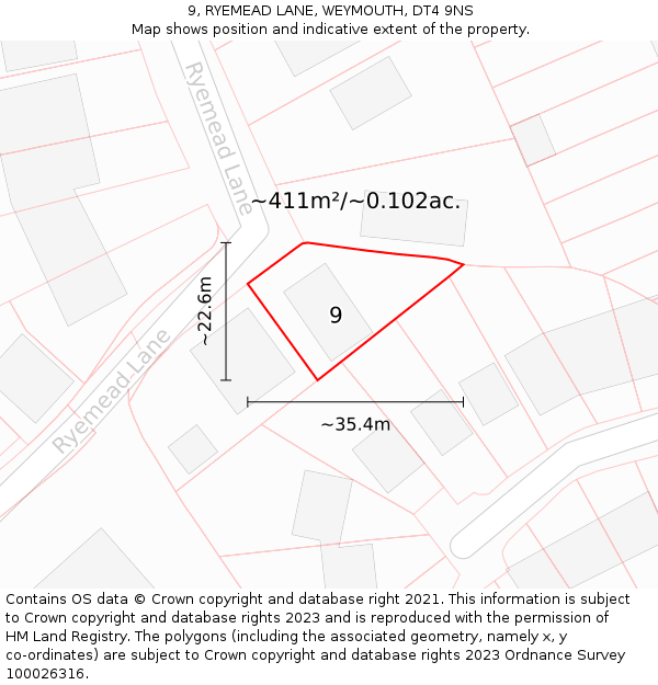 9, RYEMEAD LANE, WEYMOUTH, DT4 9NS: Plot and title map