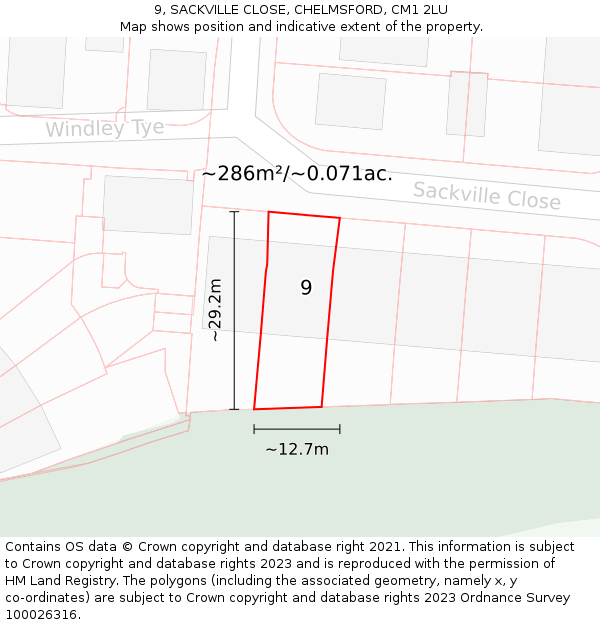 9, SACKVILLE CLOSE, CHELMSFORD, CM1 2LU: Plot and title map